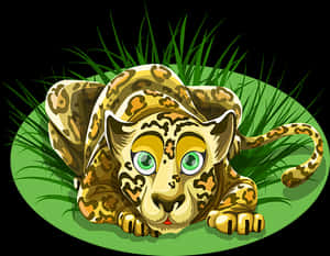 Cartoon Leopard Restingin Grass PNG image with transparent background