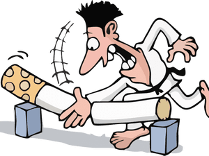 Cartoon Man Chainedto Giant Cigarette PNG