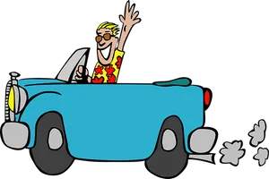 Cartoon Man Driving Convertible Car PNG Image