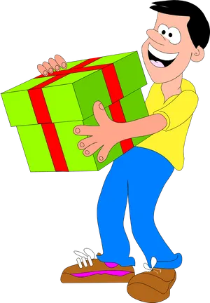 Cartoon Man Holding Large Gift PNG Image