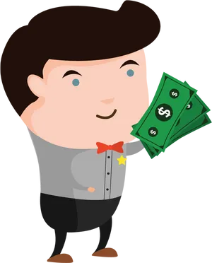 Cartoon Man Holding Money PNG Image