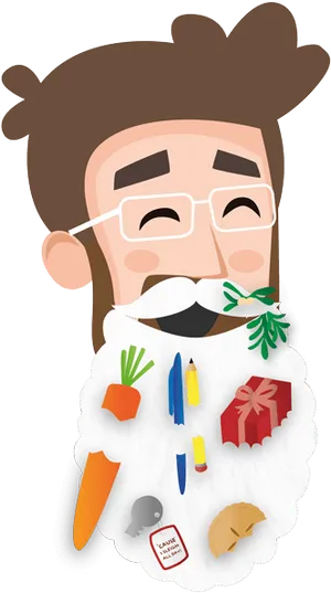 Cartoon Man With Decorated Santa Beard PNG Image