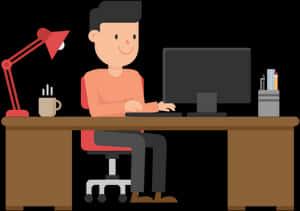 Cartoon Man Workingat Desk PNG with transparent background