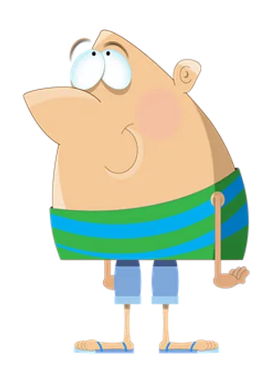 Cartoon Manin Striped Shirtand Shorts PNG Image