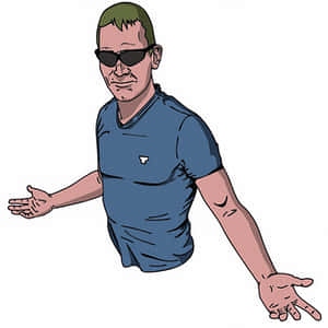Cartoon Manin Sunglassesand Blue Shirt PNG image with transparent background