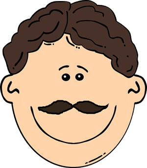 Man, Mustache, Brunette, Brown, Face, Head, Happy - Black Hair Cartoon Man, HD Png Download PNG