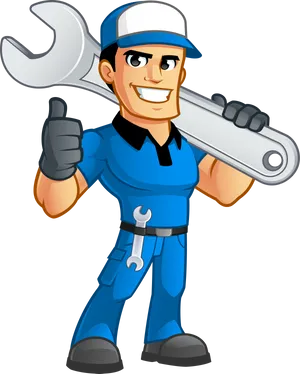 Cartoon Mechanic With Wrench PNG Image