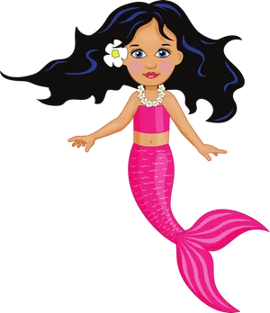 Cartoon Mermaidwith Pink Tail Clipart PNG Image