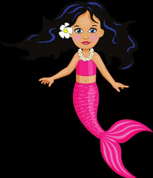 Cartoon Mermaidwith Pink Tail PNG image with transparent background