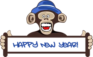 Cartoon Monkey Celebrating New Year PNG Image