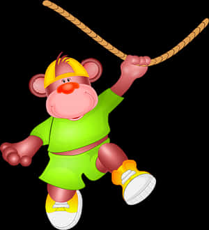 Cartoon Monkey Swingingon Vine PNG image with transparent background