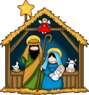 Cartoon Nativity Scene PNG Image