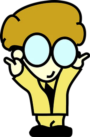 Cartoon Nerd Character Adjusting Glasses PNG Image