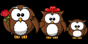 Cartoon Owl Family With Flower PNG image with transparent background