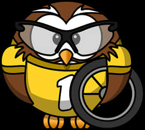 Cartoon Owl Racer Number One PNG image with transparent background