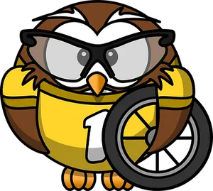 Cartoon Owl Racer Number One PNG Image