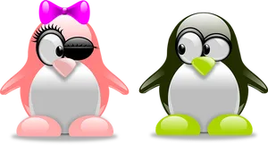 Cartoon Penguins Pinkand Green PNG Image