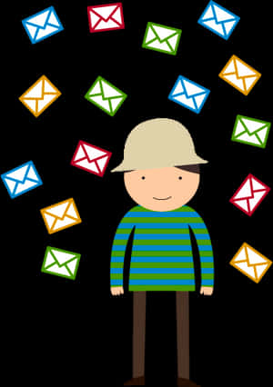 Cartoon Person Surroundedby Emails PNG with transparent background