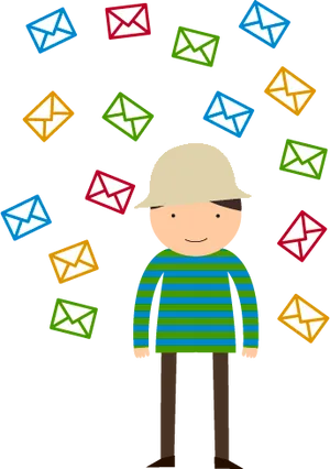 Cartoon Person Surroundedby Emails PNG Image