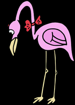 Cartoon Pink Flamingowith Bow PNG image with transparent background