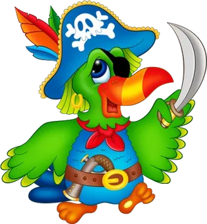 Cartoon Pirate Parrotwith Sword PNG Image