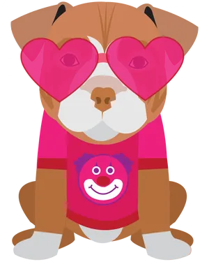 Cartoon Pitbullwith Heart Shaped Glasses PNG Image