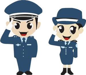 Cartoon Police Officers Saluting PNG Image