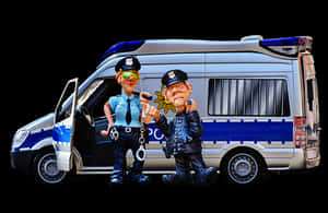 Cartoon Police Officersand Van PNG image with transparent background