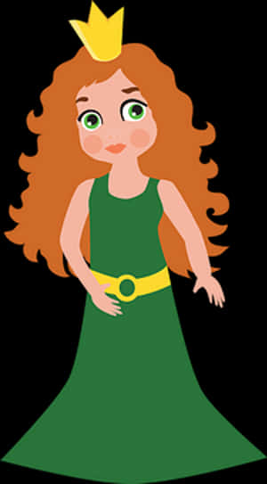 Cartoon Princessin Green Dress PNG image with transparent background