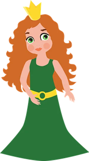 Cartoon Princessin Green Dress PNG Image