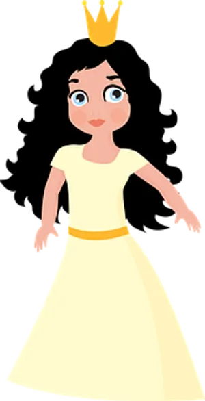 Cartoon Princessin Yellow Dress PNG Image