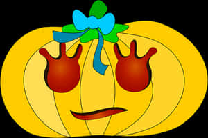 Cartoon Pumpkin With Bow PNG image with transparent background