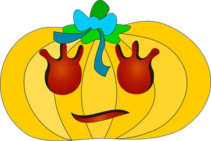 Cartoon Pumpkin With Bow PNG Image