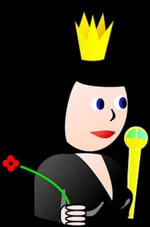 Cartoon Queenwith Scepterand Flower PNG image with transparent background
