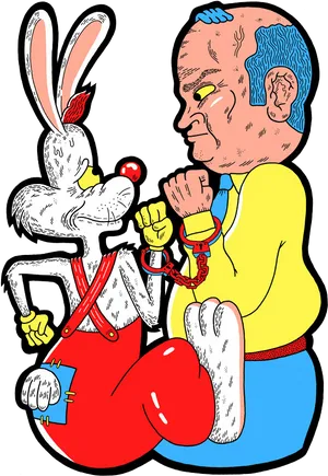 Cartoon Rabbit And Man In Handcuffs PNG Image