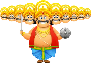 Cartoon Ravanawith Ten Heads Dussehra Celebration.png PNG Image