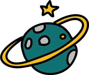 Cartoon Ringed Planet Vector PNG Image