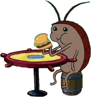 Cartoon Roach Eating Burger PNG Image