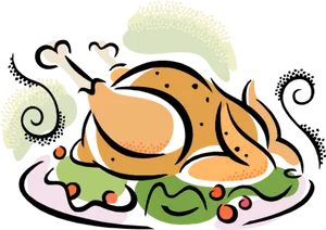 Cartoon Roast Chicken Dinner Illustration PNG Image