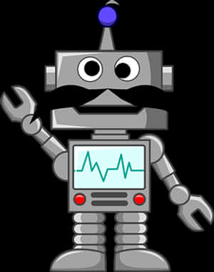 Cartoon Robot With Mustacheand Wrench PNG image with transparent background
