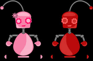 Cartoon Robots Pinkand Red PNG with transparent background