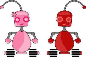 Cartoon Robots Pinkand Red PNG Image