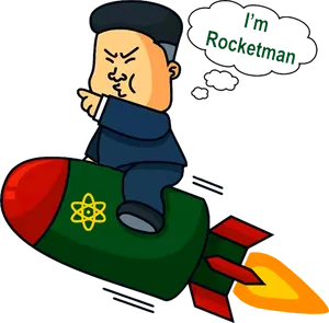 Cartoon Rocketman Riding Missile PNG Image