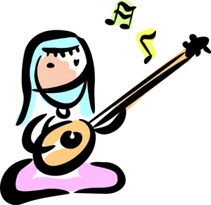 Cartoon Saraswati Playing Veena PNG Image