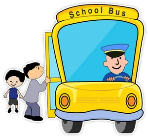 Cartoon School Buswith Driverand Children PNG Image