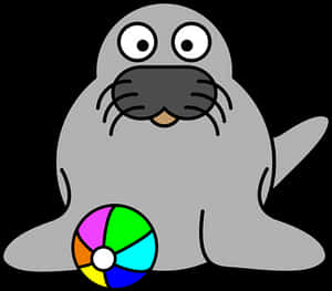 Cartoon Seal With Beach Ball PNG image with transparent background