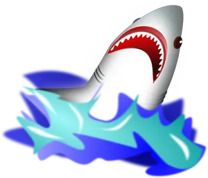 Cartoon Shark Emerging From Water PNG Image