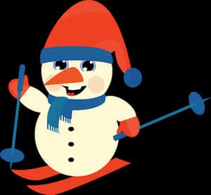 Cartoon Snowman Skiing PNG image with transparent background