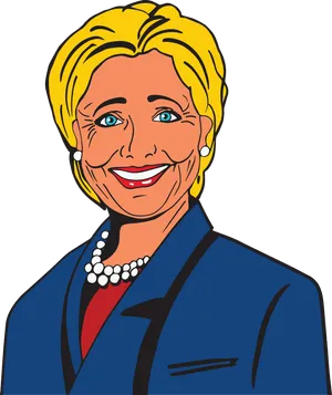 Cartoon Style Portraitofa Womanin Blue Suit PNG Image