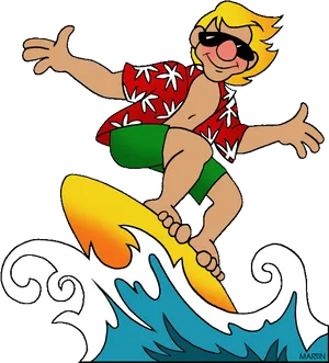 Cartoon Surfer Riding Wave.png PNG Image